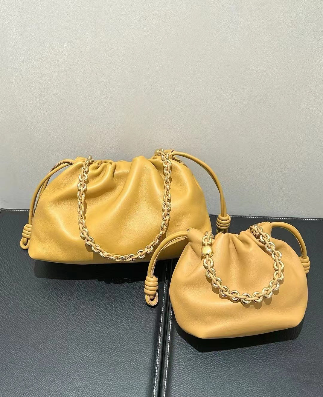 Women's Genuine Leather Lucky Drawstring Simple Cloud Crossbody Bags