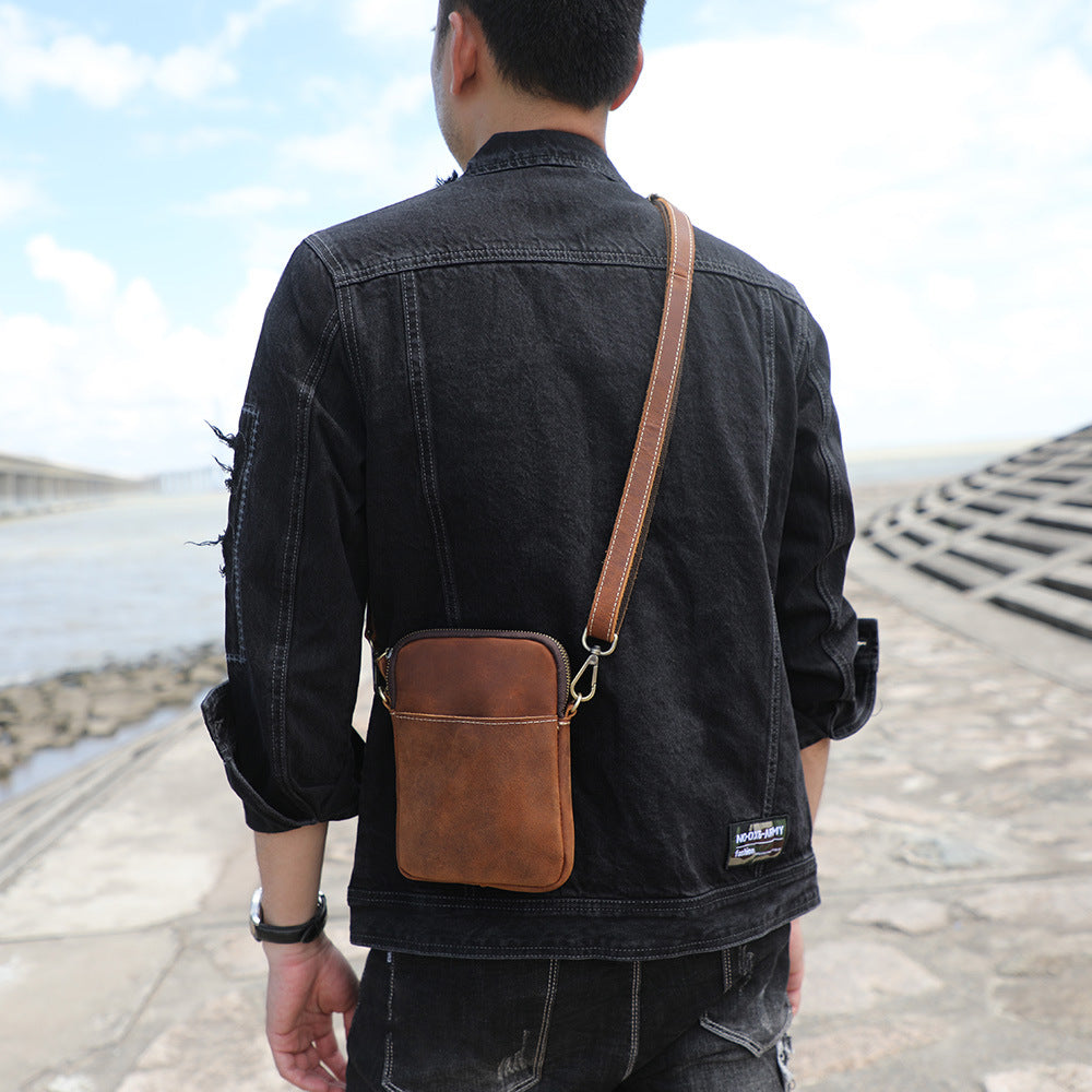 Men's Handmade Genuine Leather Mini Retro Vertical Men's Shoulder Bags