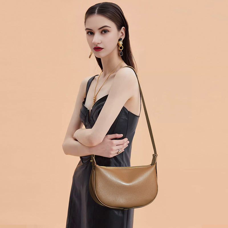 Women's Leather Underarm Crescent Cowhide High Sense Bags