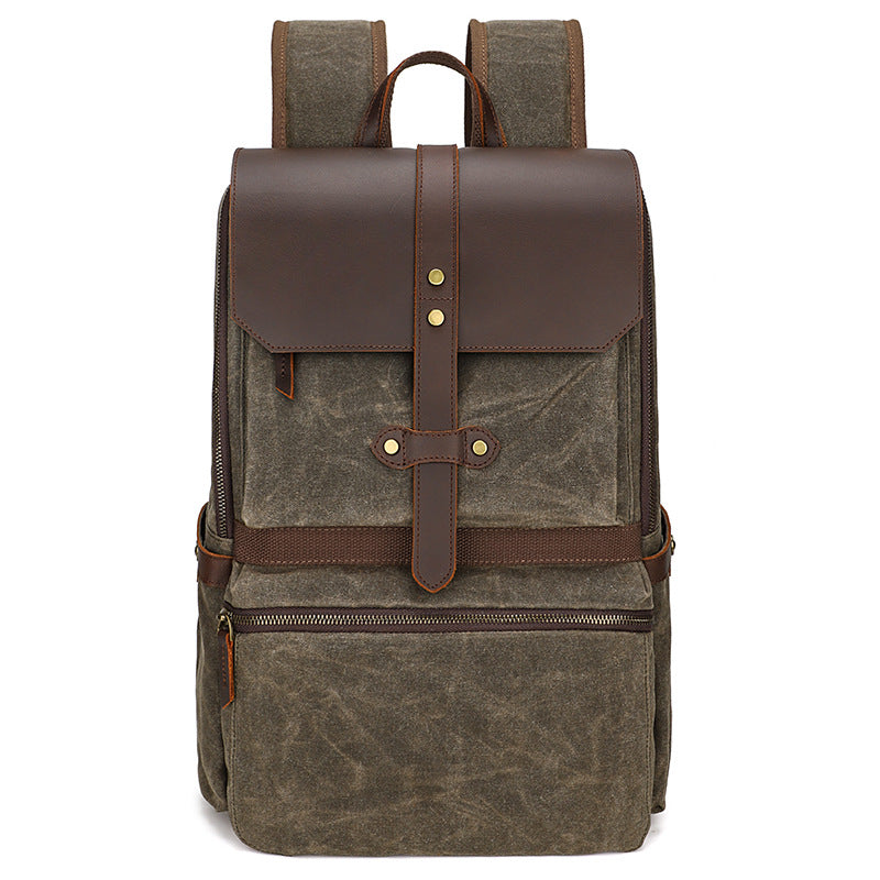 Men's Waterproof Waxed Canvas Crazy Horse Leather Retro Backpacks