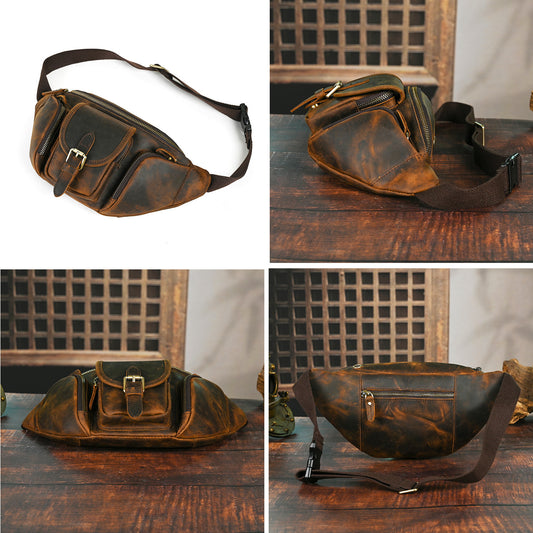 Men's Innovative Retro First Layer Cowhide Men's Waist Packs