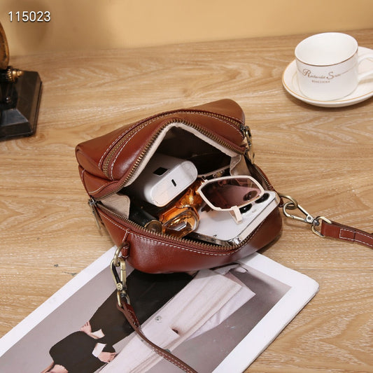 Women's Genuine Leather Top Layer Vegetable Tanning Contrast Color Shoulder Bags