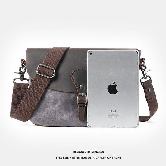 Men's Retro Crazy Horse Leather Canvas Horizontal Men's Messenger Bags