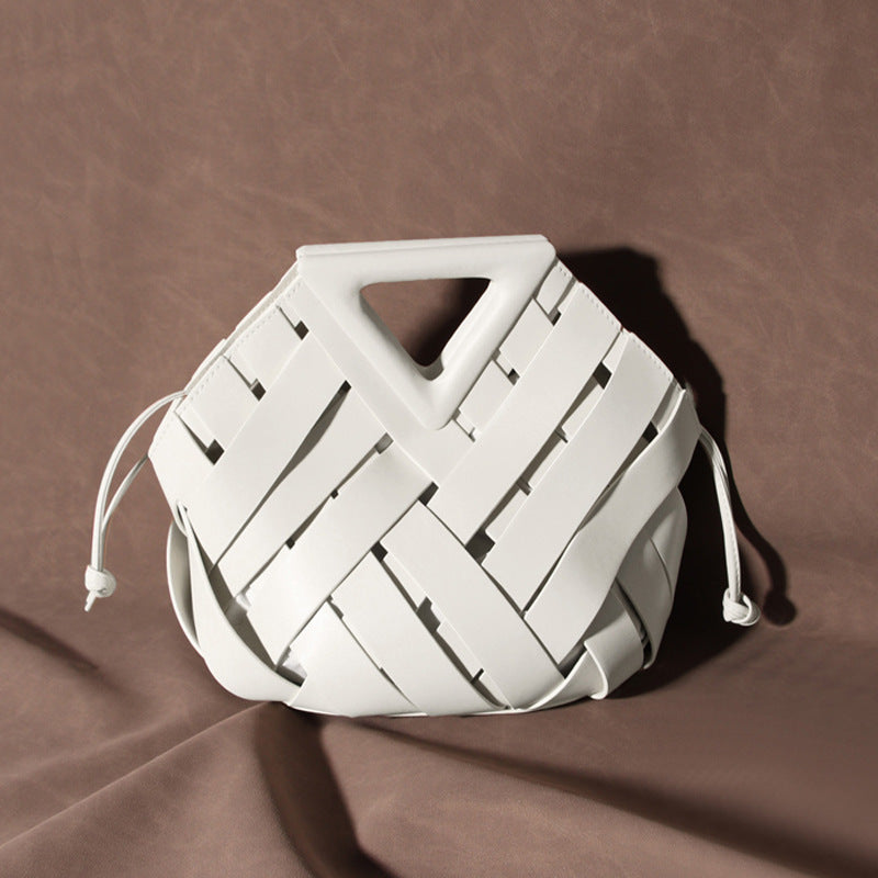 Women's Design Cowhide Inverted Triangle Woven Hollow Shoulder Bags