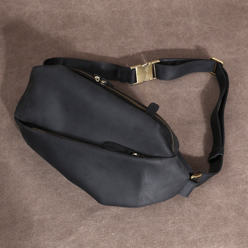 Men's Crazy Horse Leather Riding Multifunctional Men's Chest Bags