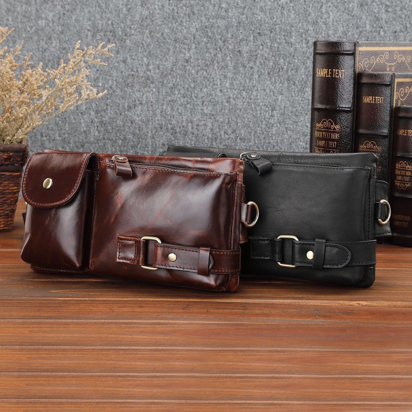 Men's Korean Style Multifunctional Top Layer Cowhide Men's Waist Packs