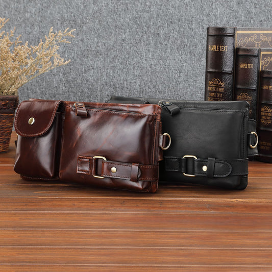 Men's Korean Style Multifunctional Top Layer Cowhide Men's Waist Packs