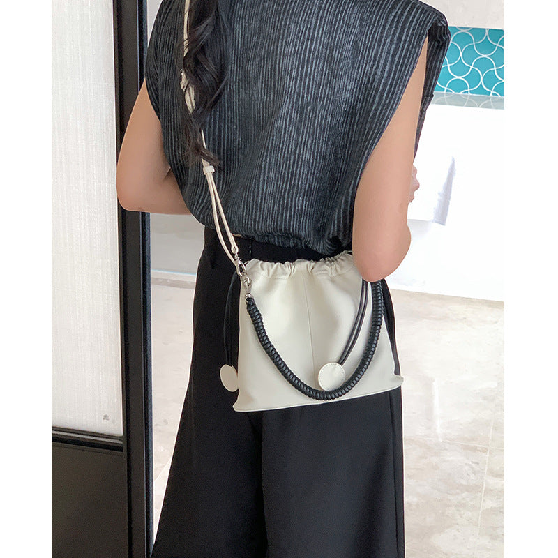 Women's Glutinous Sheepskin Genuine Leather Drawstring Niche Crossbody Bags