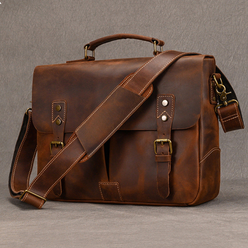 Leather Inch Computer Crazy Horse First Men's Briefcases