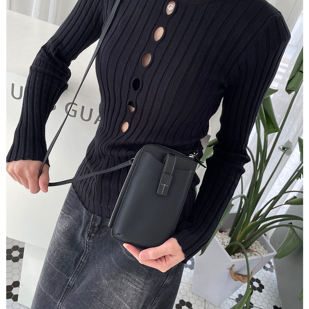 Women's Genuine Leather Fashion Contrast Color Mobile Large Capacity Phone Bags