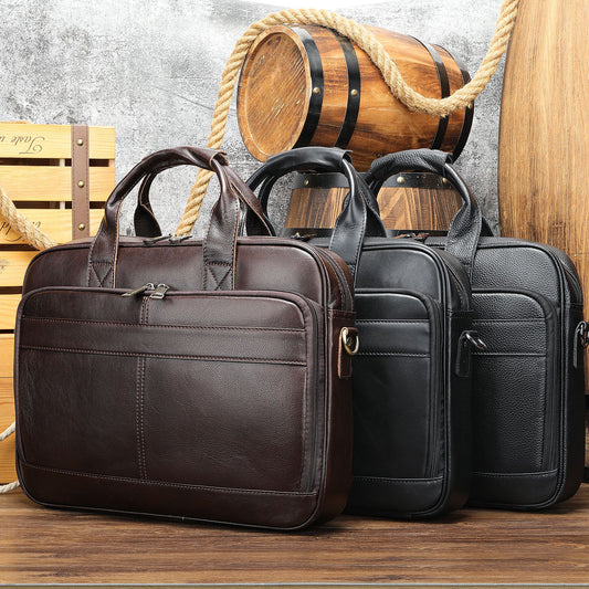 Men's Horizontal Large Capacity Portable Computer Cowhide Bags