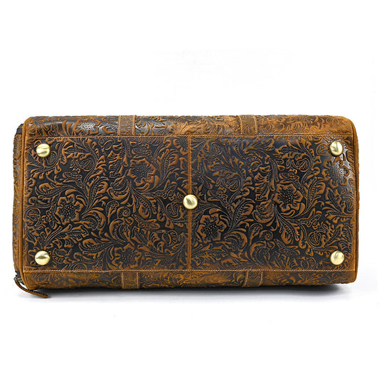 Horse Vintage Print First Layer Cowhide Travel Bags