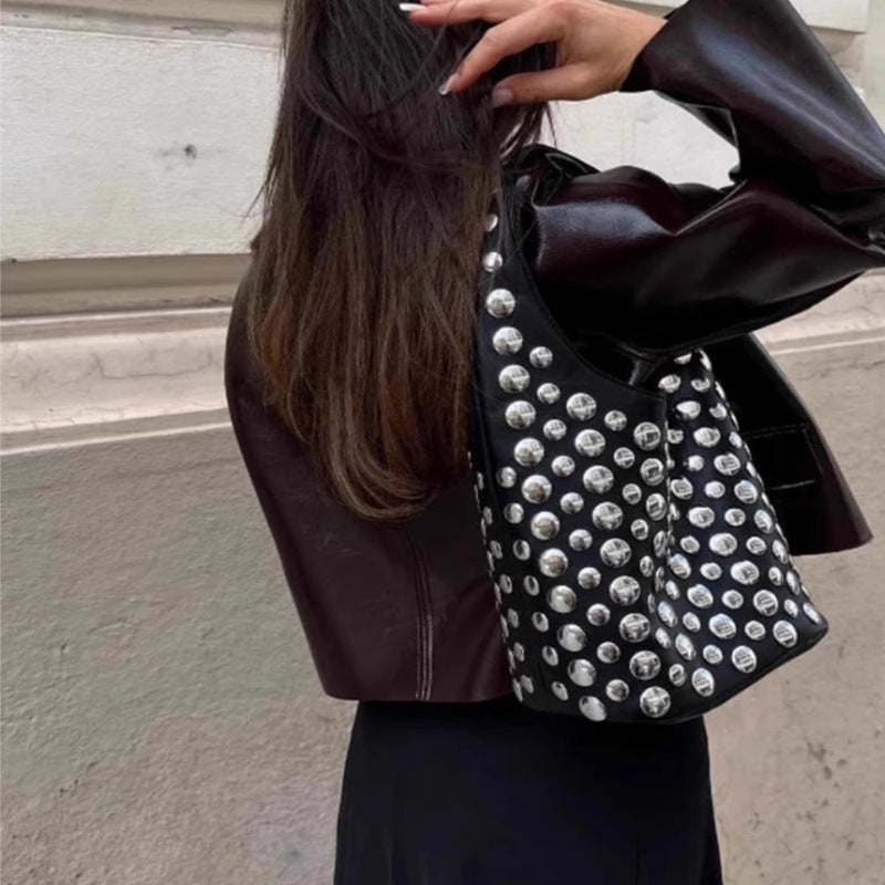 Women's Innovative Rivet Fashion Commuter Underarm Bucket Bags