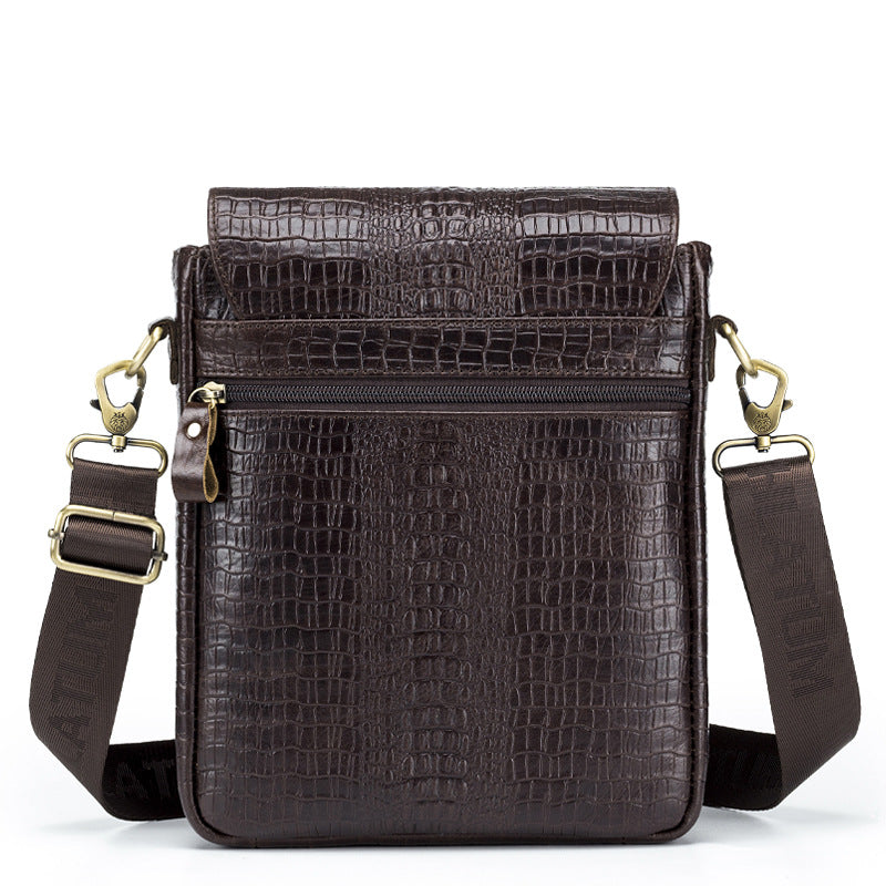 Men's Lion First Layer Cowhide Crocodile Pattern Men's Shoulder Bags