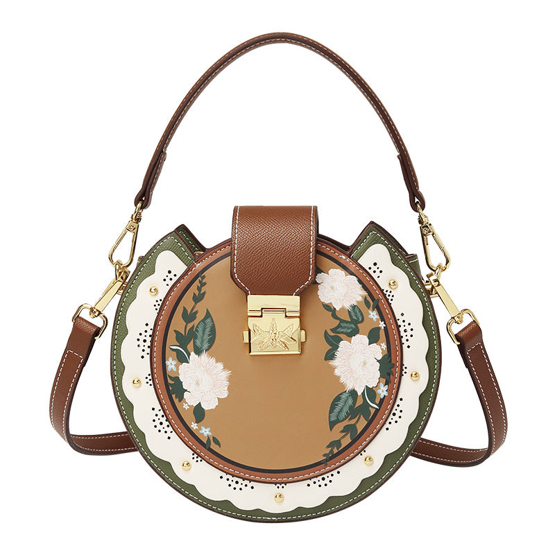 Genuine Leather Niche Lovely Round Birthday Crossbody Bags
