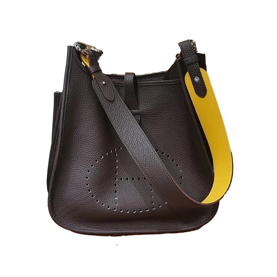 Women's First Layer Cowhide Genuine Leather Lychee Bucket Bags