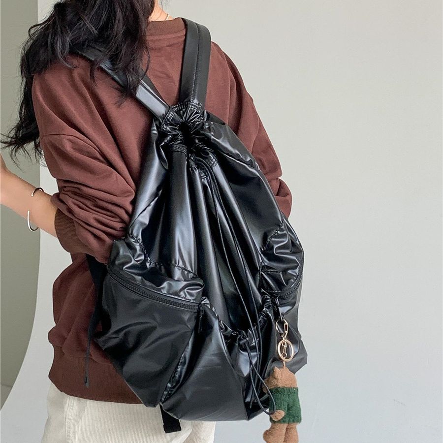Women's Sier Lightweight Design Drawstring Ruffle Large Backpacks