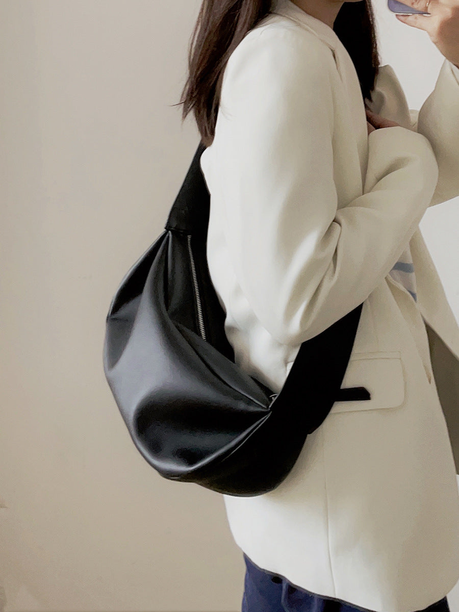 Women's Fashion Lazy Dumpling Genuine Leather Wide Strap Cloud Crossbody Bags