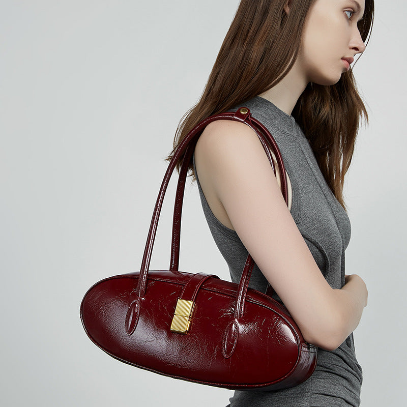 Women's Oil Wax Cowhide Underarm One Genuine Shoulder Bags