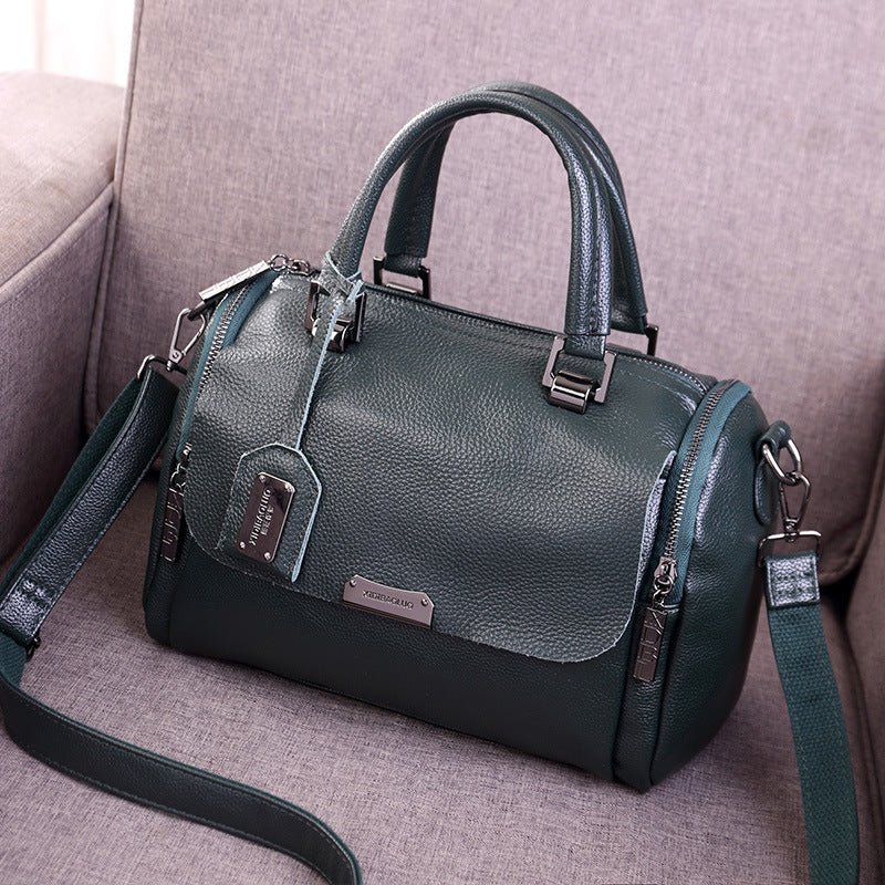 Women's Paul Fashionable Retro Leather Portable Boston Handbags