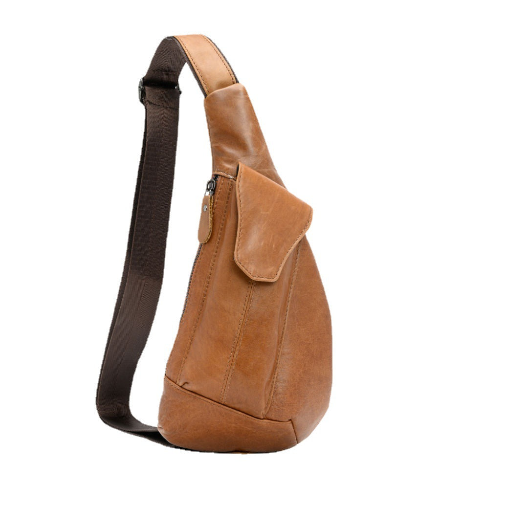 Men's Vertical Design Genuine Leather Retro First Men's Chest Bags