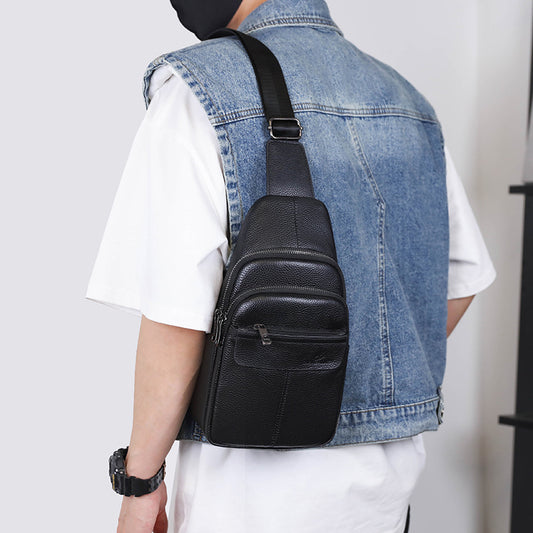 Men's Leather First Layer Cowhide High-grade Large Men's Chest Bags