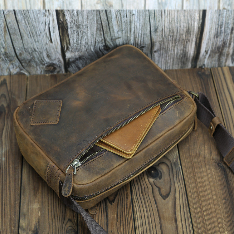 Men's Leather Handmade Retro Crazy Horse Simple First Men's Shoulder Bags