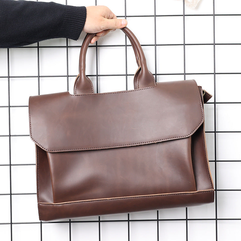 Men's Retro Crazy Horse Leather Business Large Men's Handbags