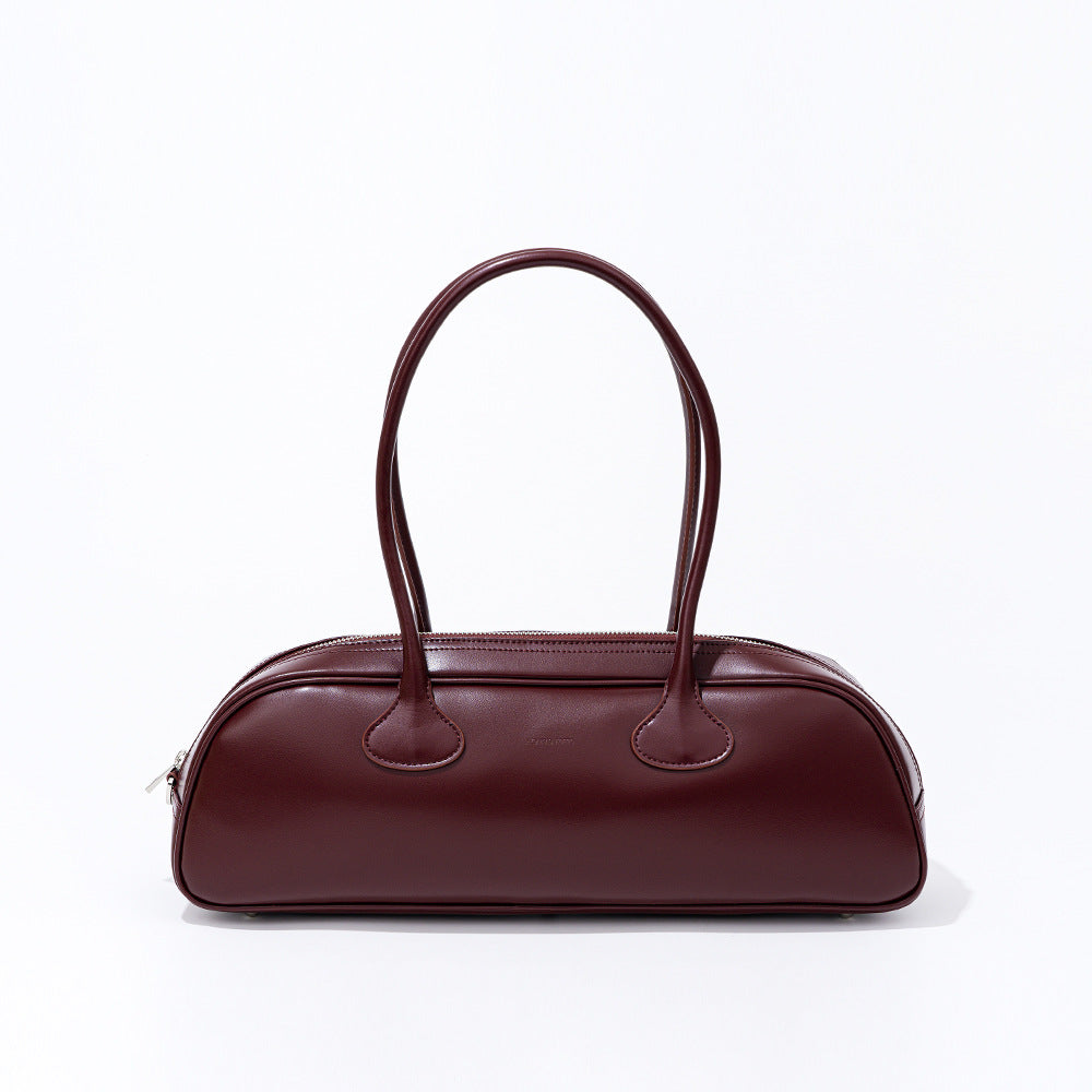 Korean Style Niche Retro Bowling Versatile Cowhide Underarm Bags
