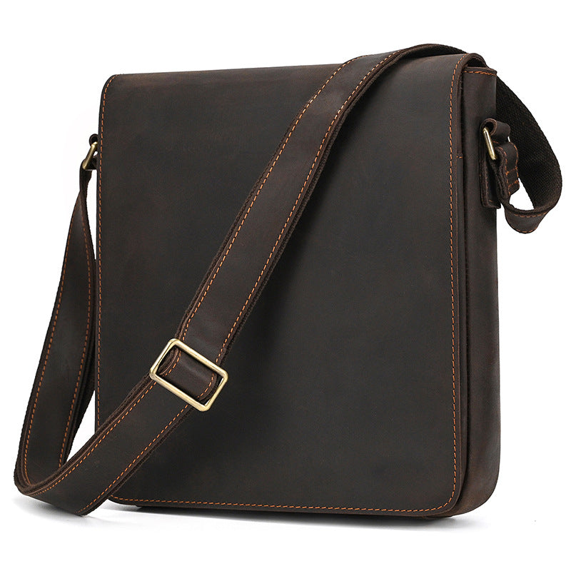 Men's Crazy Horse Large Capacity Flip Can Men's Shoulder Bags