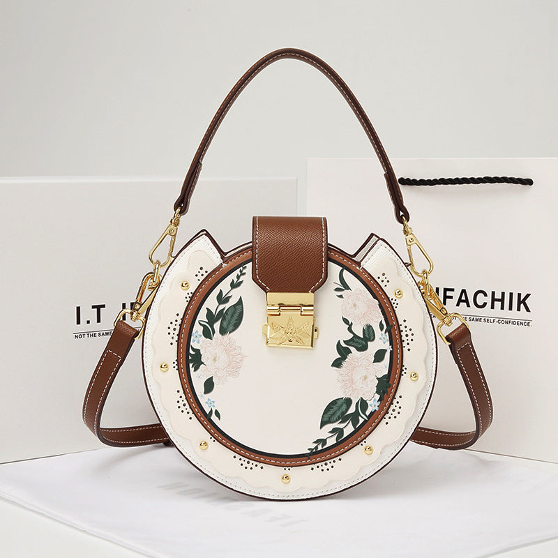 Genuine Leather Niche Lovely Round Birthday Crossbody Bags