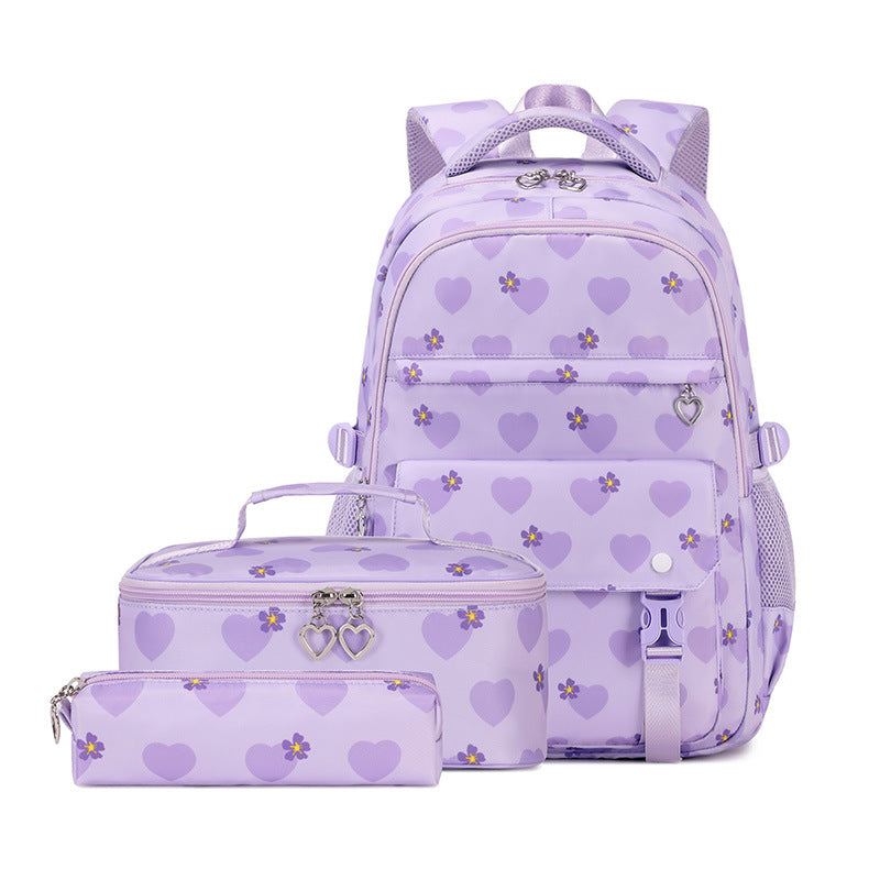 Female With Hearts Printed Macaron Three-piece Backpacks