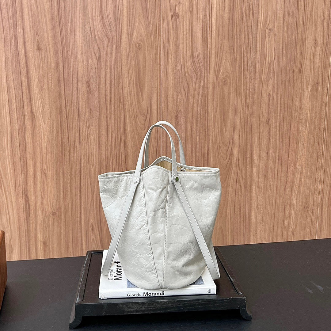 High-grade Oil Wax Cowhide Simple Underarm Bucket Bags