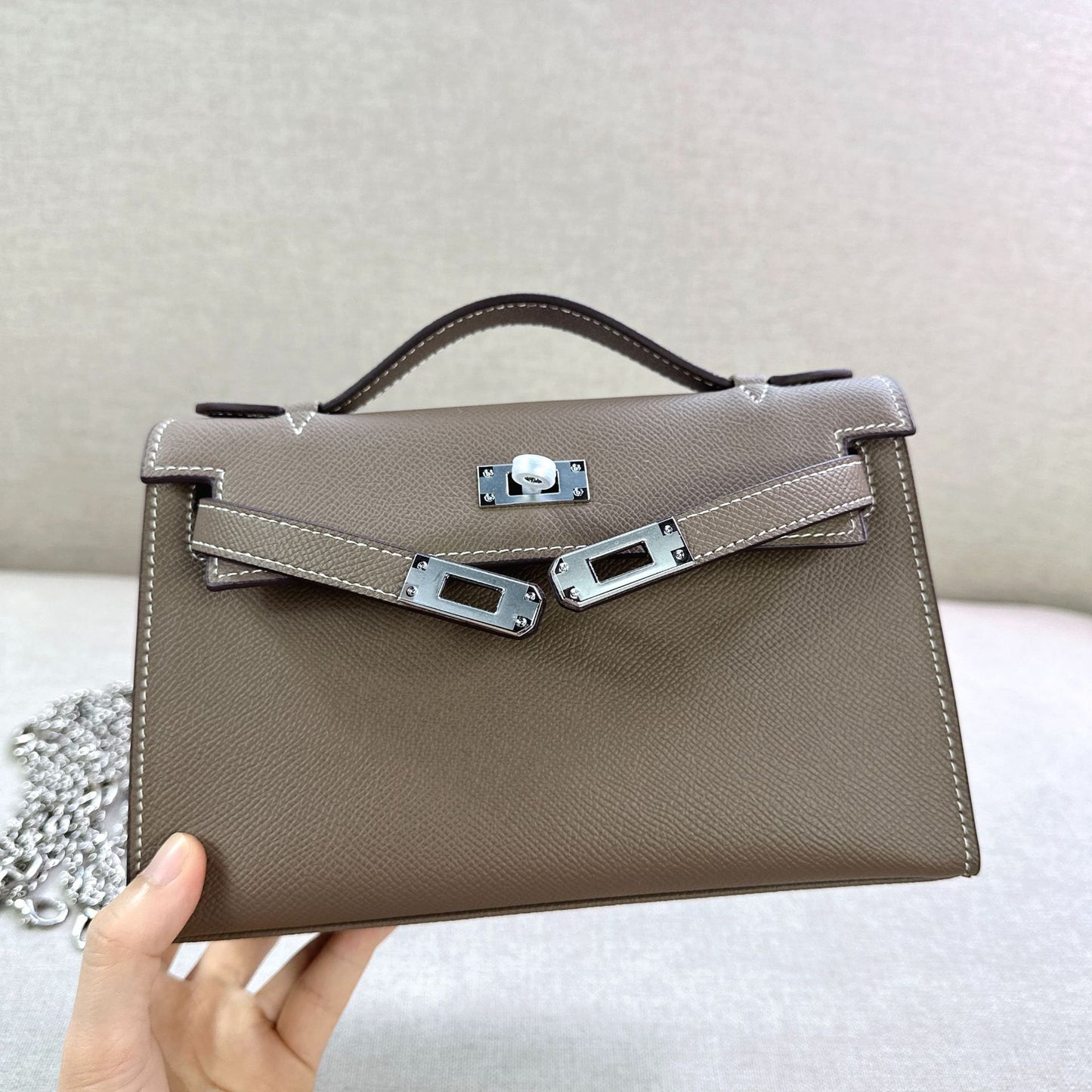 Women's Genuine Leather Sier Hand Palm Print Small Square Bags