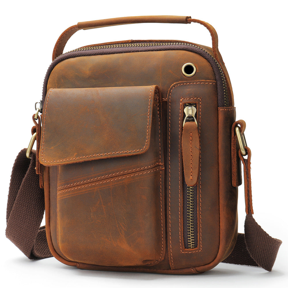 Men's Crazy Horse Leather Genuine Vertical Cell Men's Shoulder Bags
