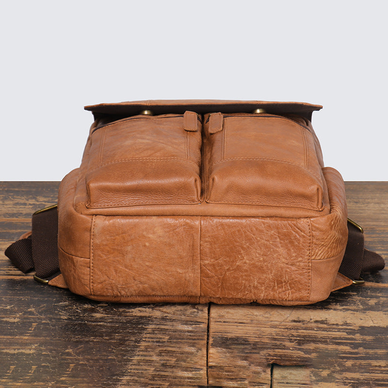 Men's Retro Fashion Leather Frosted Cowhide Large Backpacks