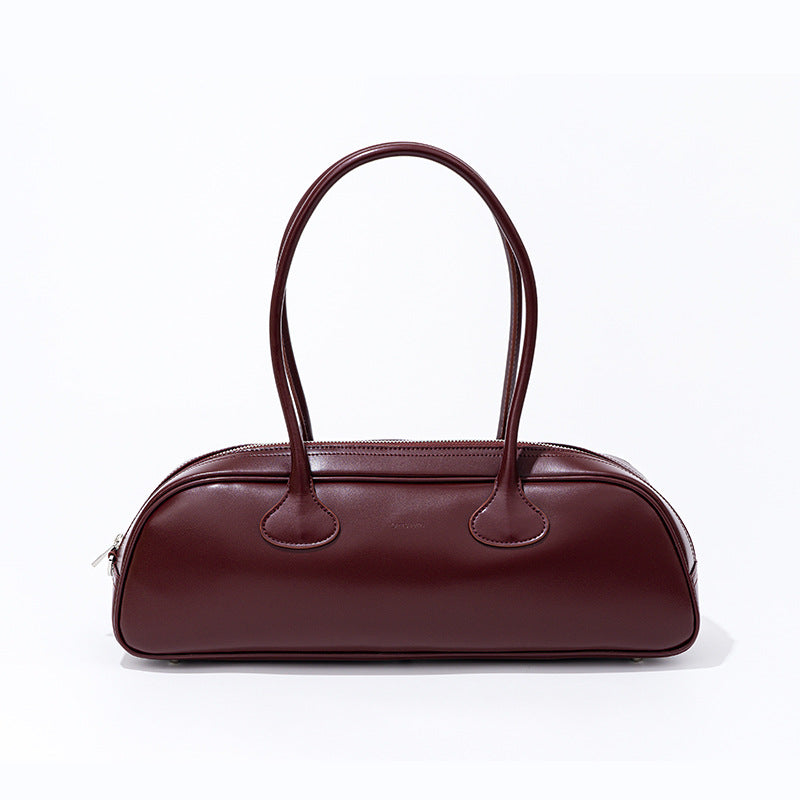 Korean Style Niche Retro Bowling Versatile Cowhide Underarm Bags