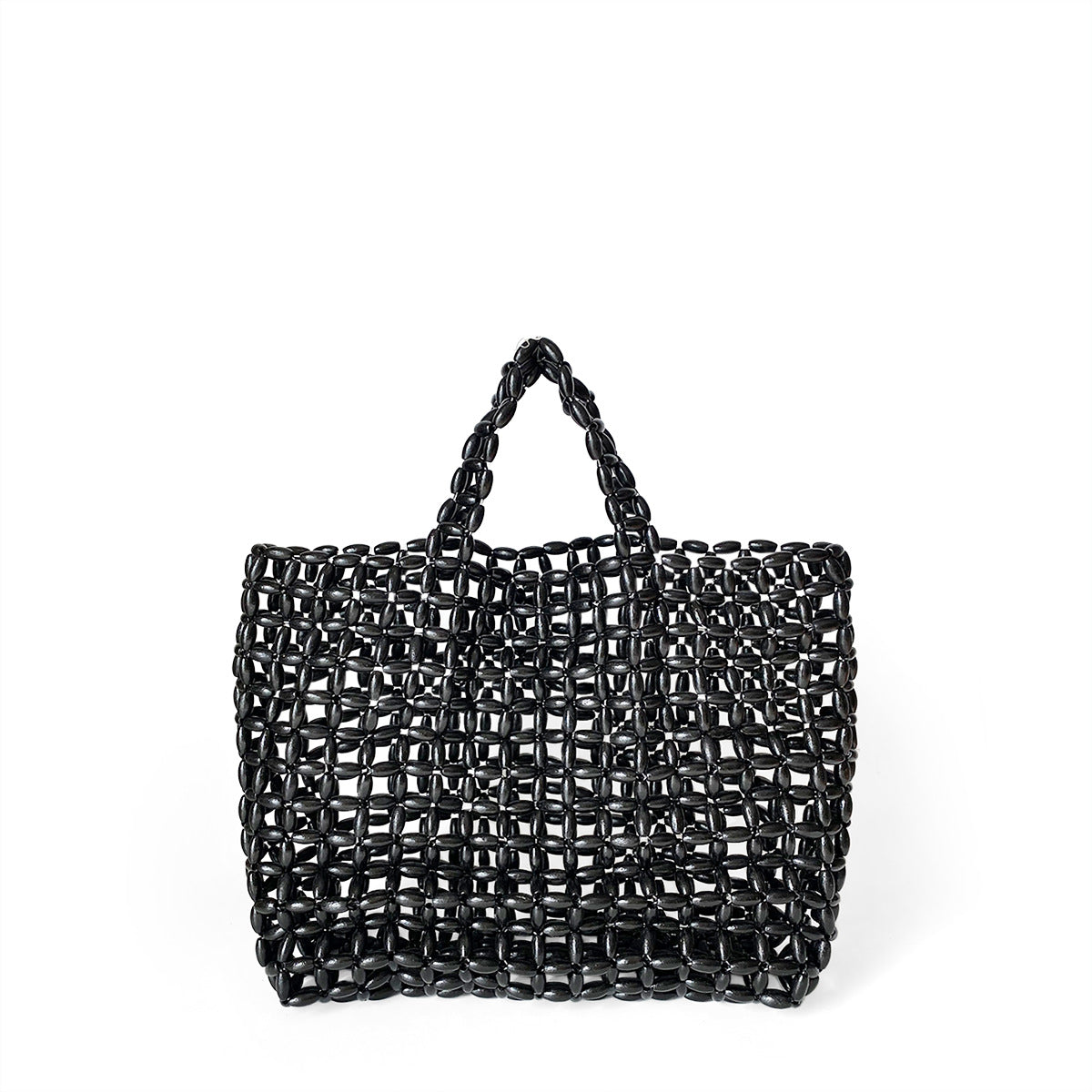 Design With Wooden Beads Decoration Hand-woven Handbags