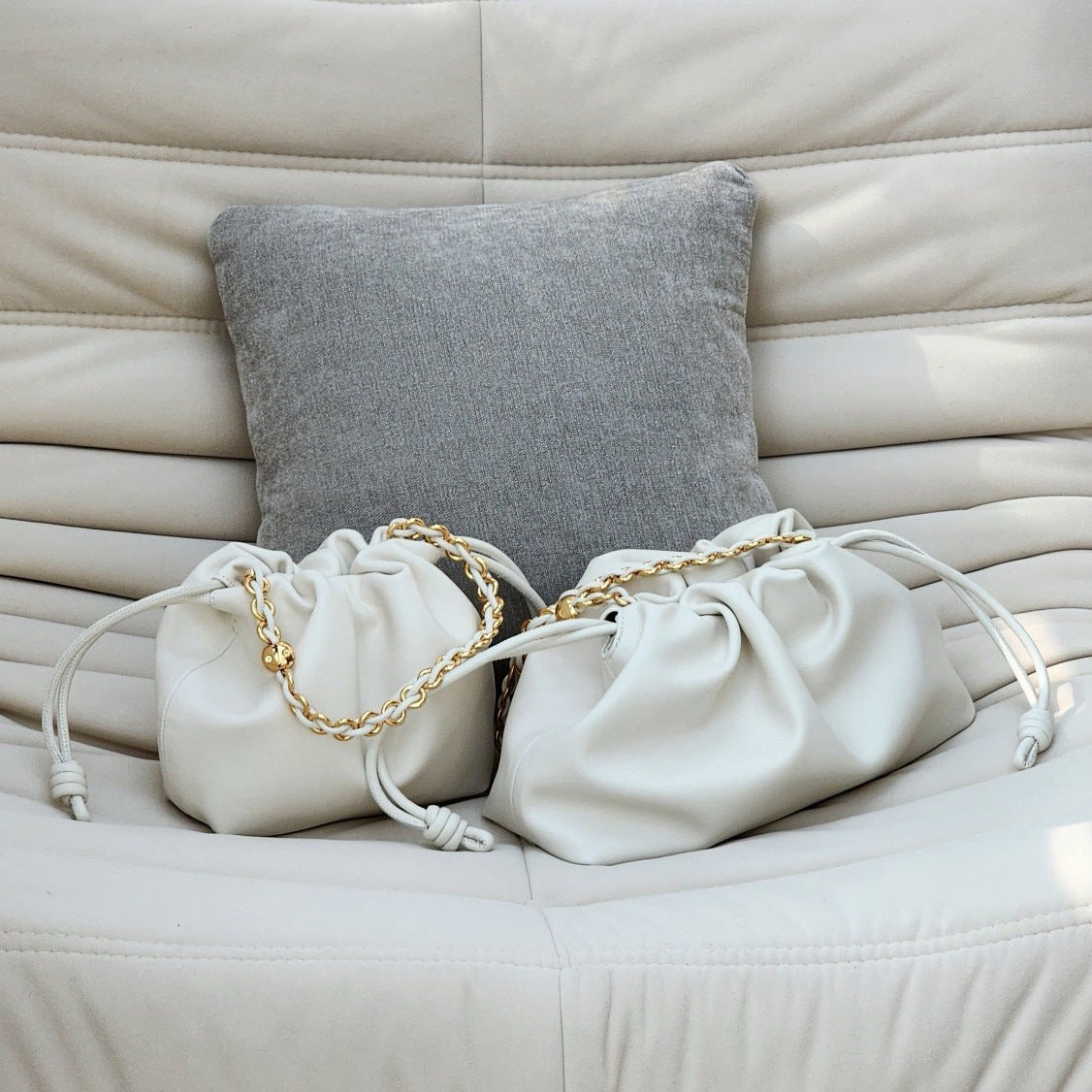 Women's Genuine Leather Lucky Drawstring Simple Cloud Crossbody Bags