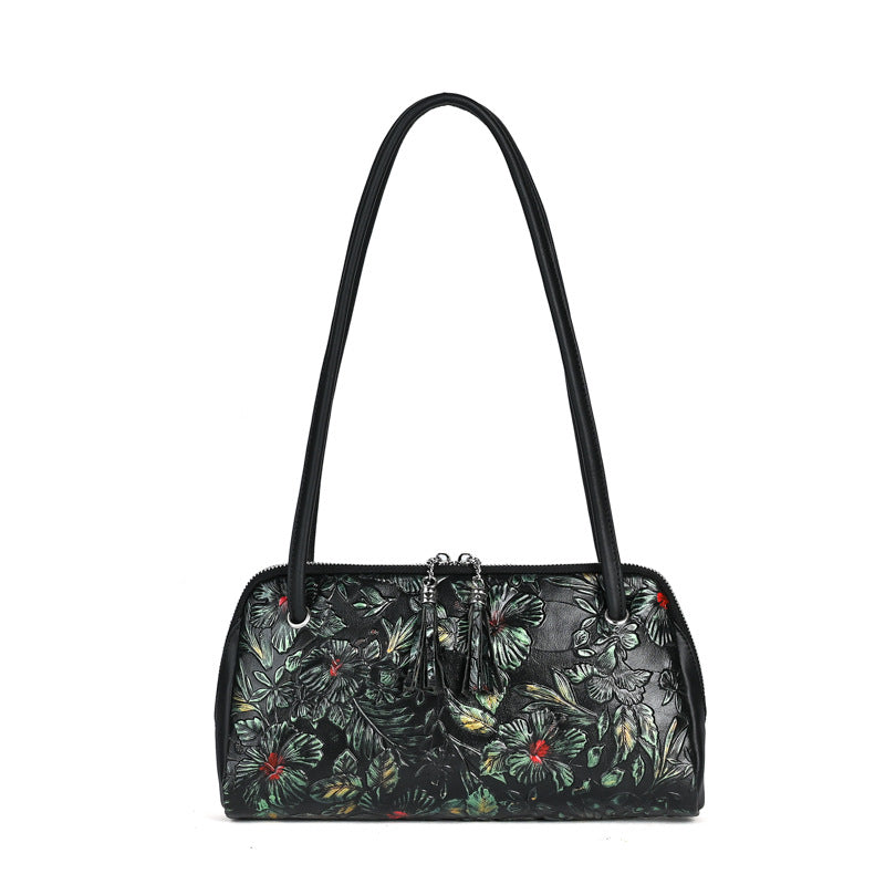 Women's Hand-rub Color Flower For Mom Elders Shoulder Bags
