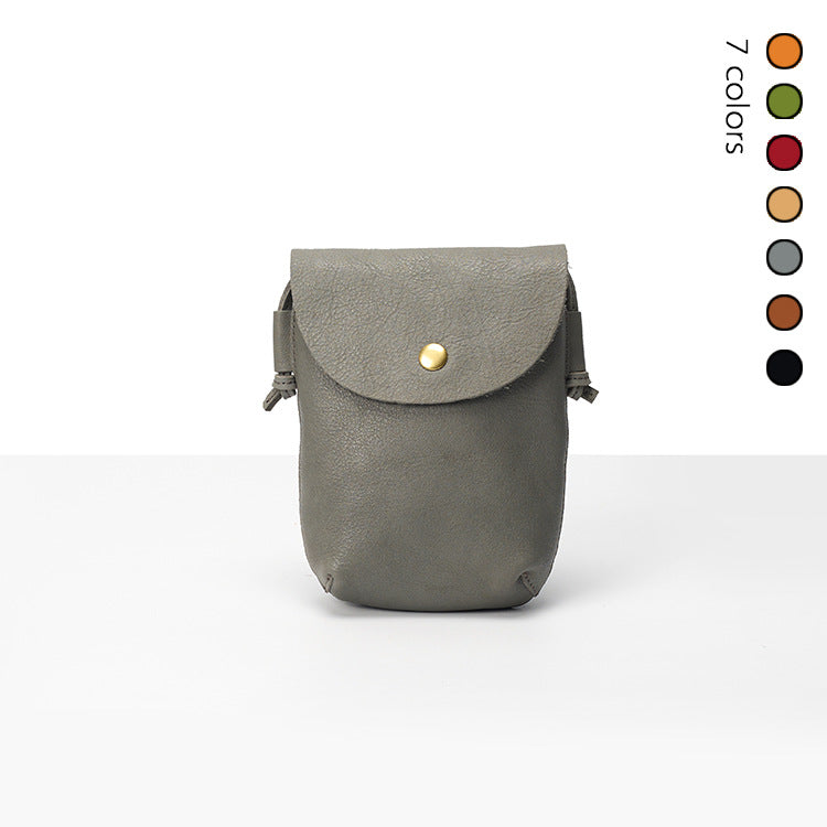 First Layer Cowhide Leather Pocket Tourist Small Square Bags