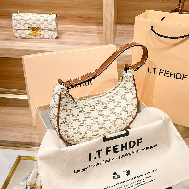 Women's Underarm Fashion Genuine Leather Moon Same Armpit Bags