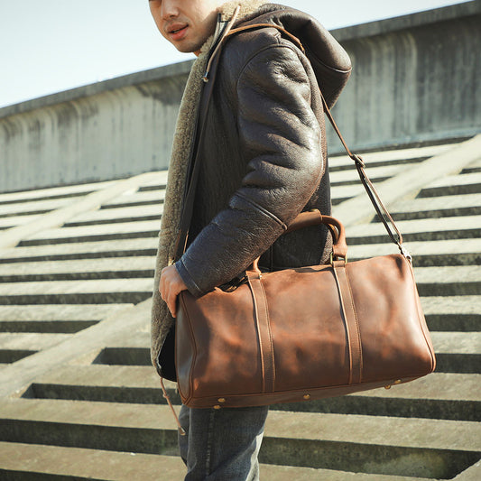Men's Leather Large Capacity Classic Genuine Retro Travel Bags