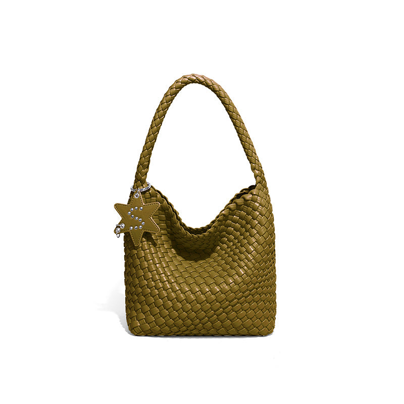 Women's Live Broadcast Champagne Gold Woven Large Shoulder Bags