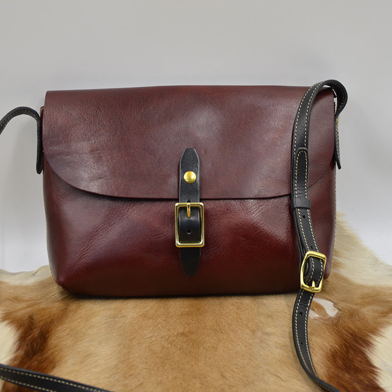 Women's Cowhide Handmade Vegetable Tanned Leather Retro Crossbody Bags