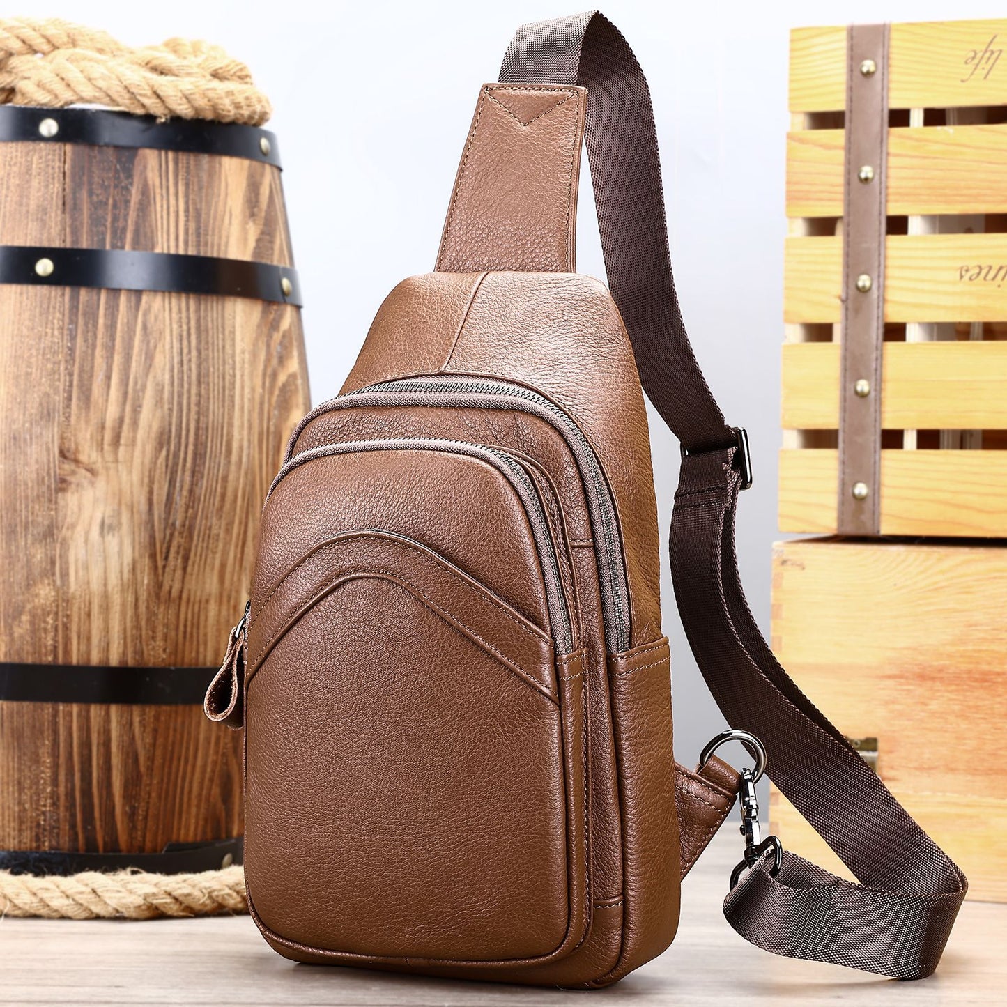 Men's Genuine Leather Large Capacity First Layer Men's Chest Bags
