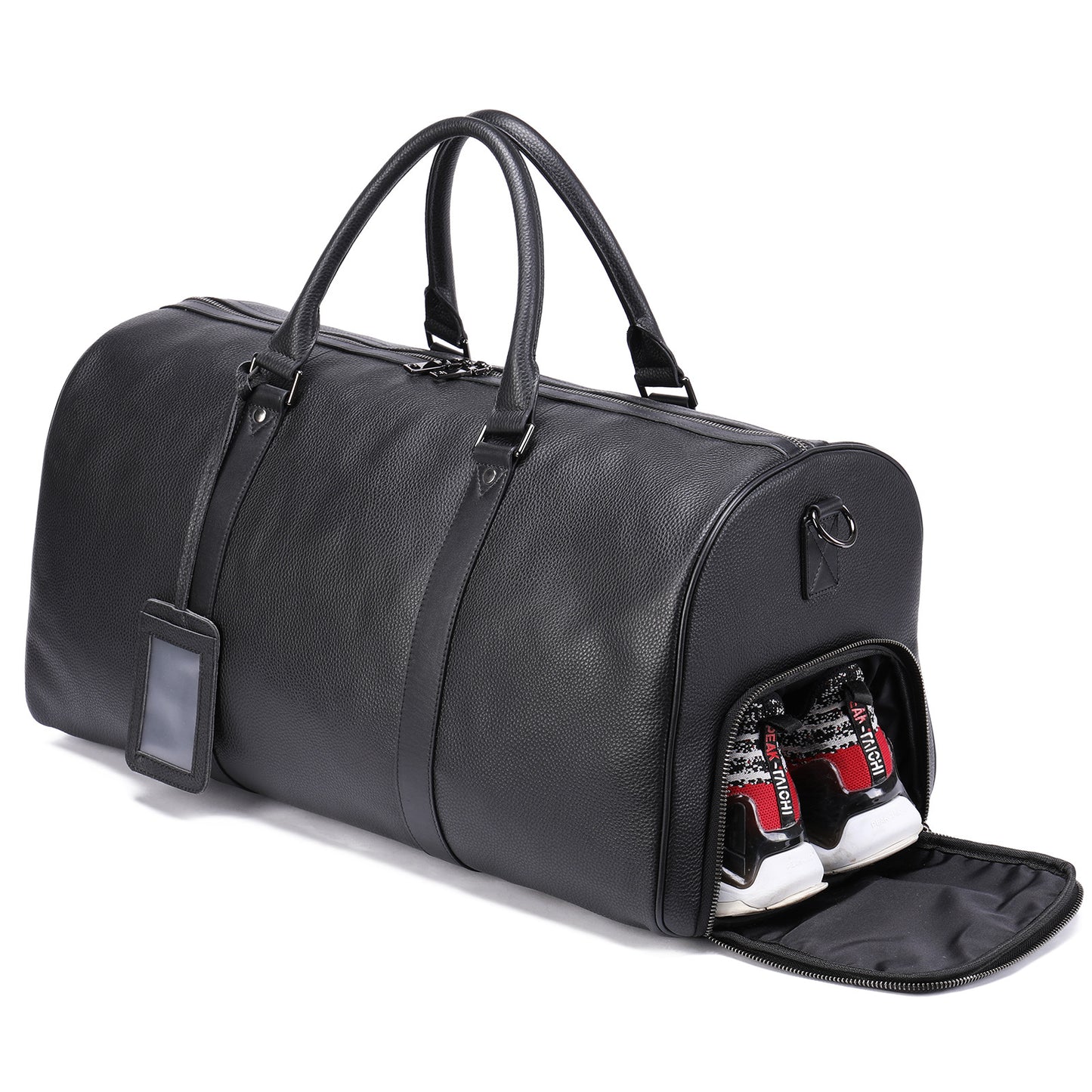 Men's Traveling Black With Shoe Position Cowhide Travel Bags