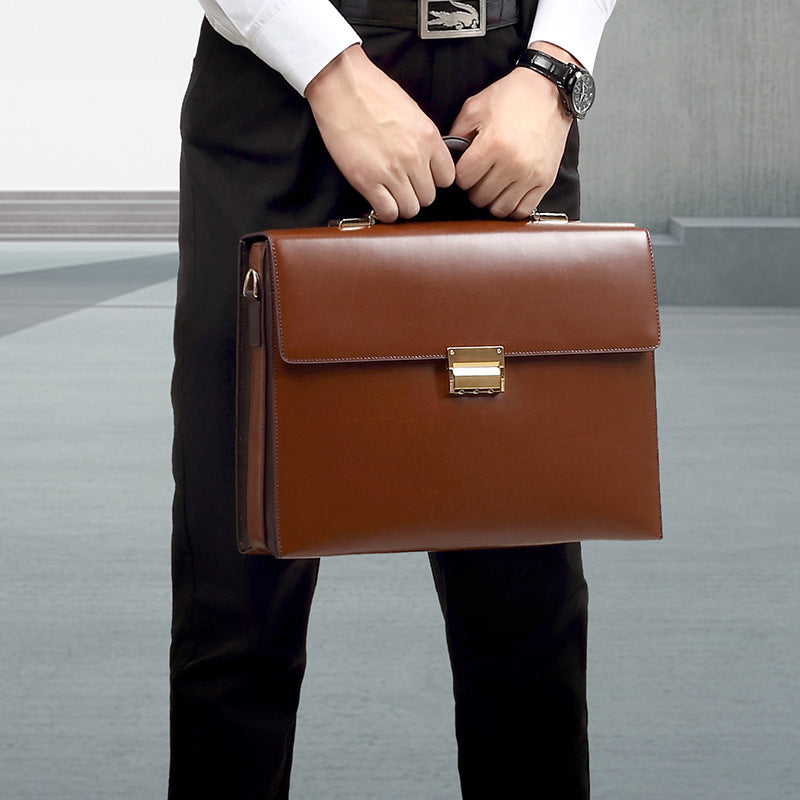 Men's Password Portable Business Genuine Leather Large Capacity Men's Briefcases