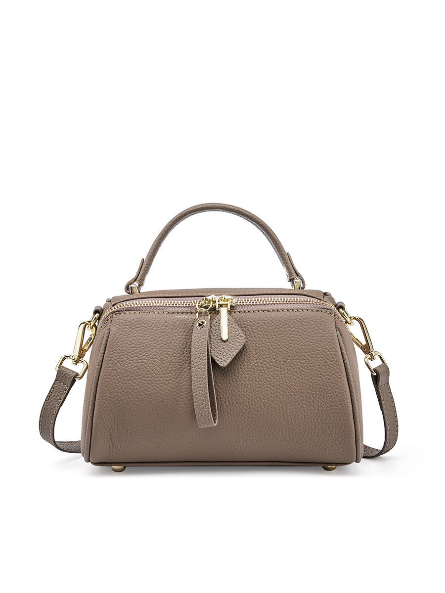 Women's First Layer Cowhide Boston Retro Simple Crossbody Bags