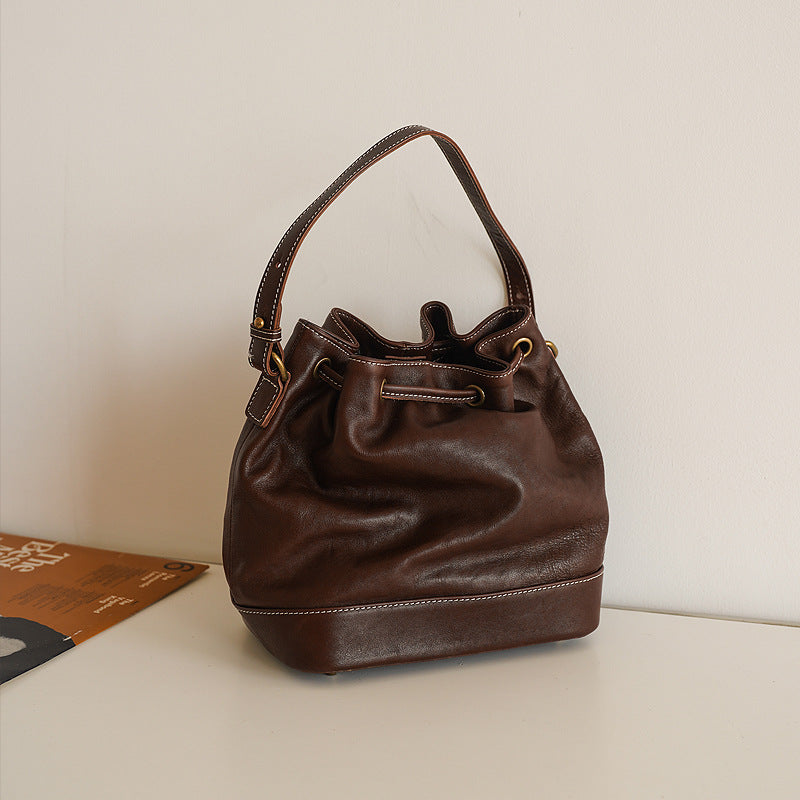 Women's Fashion Genuine Leather High Sense National Bucket Bags
